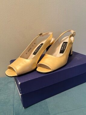 Stuart Weitzman Lemon Yellow Peep-Toe Slingback Heels